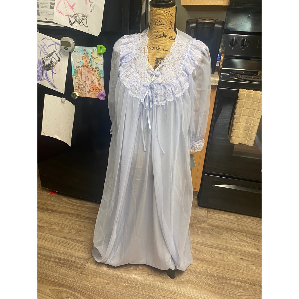 Vintage Peignoir Nightgown Set NWT Blue Lace Periwinkle Small Sears
